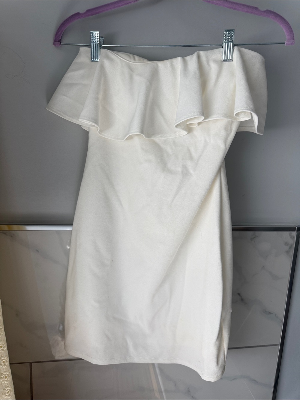 Strapless white mini dress